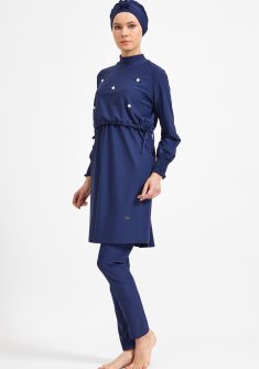 Wijde boerkini met tailleband | Blauw