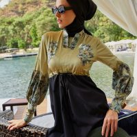 burkini burkini-clover-style-designer-black-green-woven-fabrics-mayovera-7607-13-B