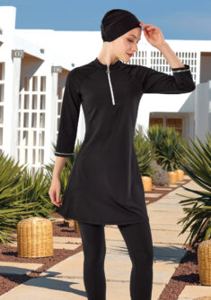 Driekwart plussize neutral semi burkini | Zwart